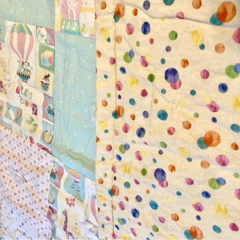 Handmade PASTEL SQUARES Animal Air balloon Baby Throw Blanket Quilt
